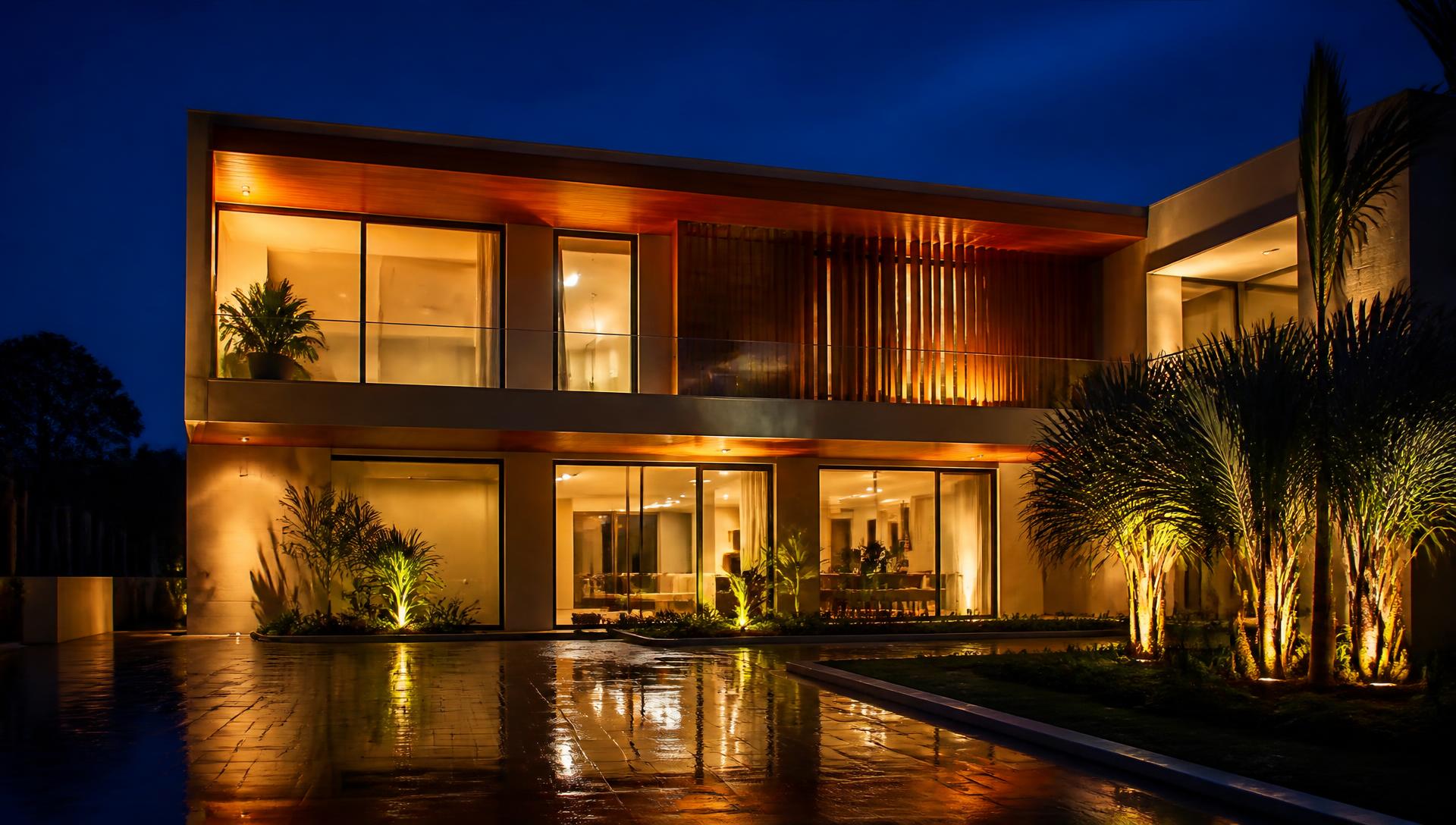 Modern luxury residence at dusk in an Abuja estate